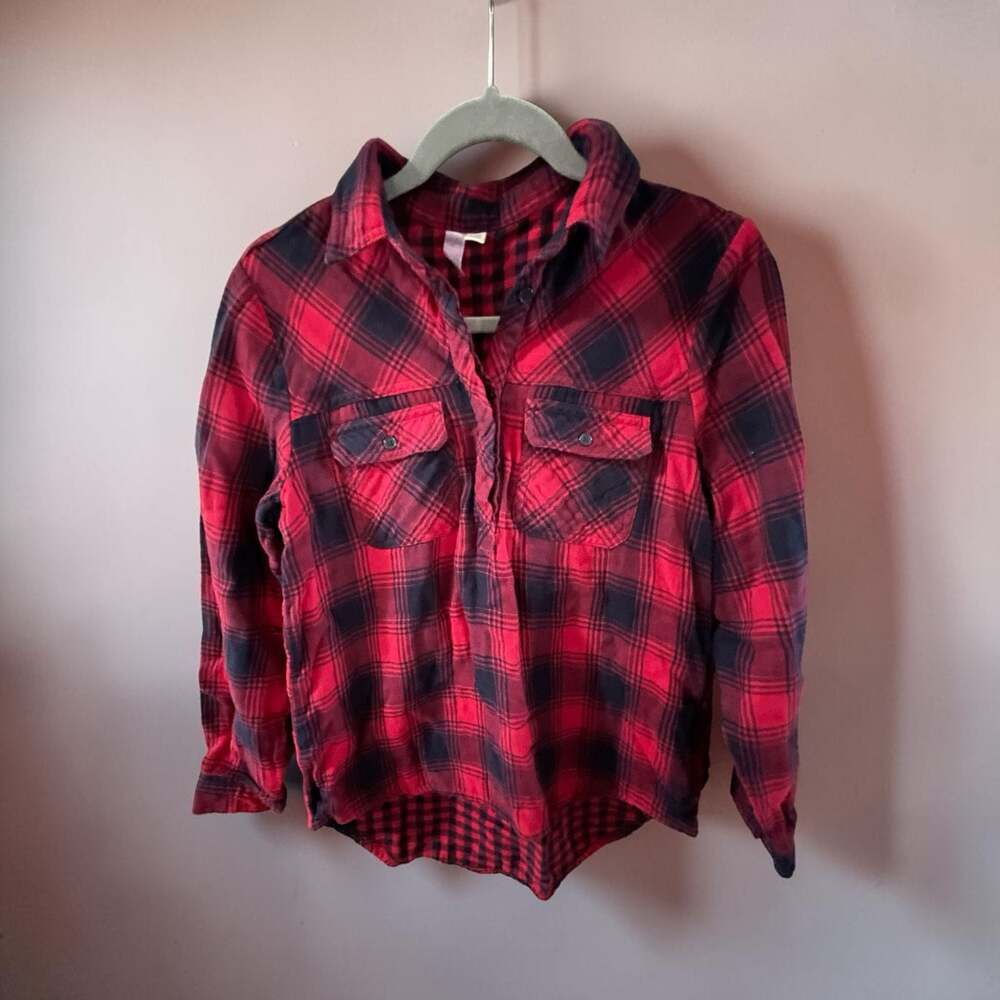 Alya Red and Black Plaid Flannel High-Low Shirt